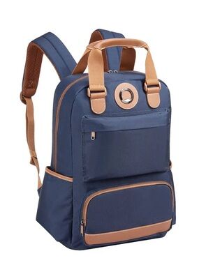 NWT Delsey Travel Laptop Backpack in navy with Tan Trim